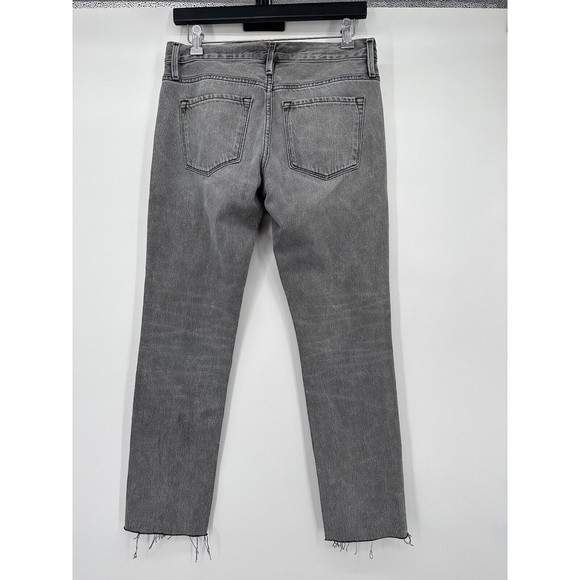 FRAME Denim Jeans Women's Size 23 Black Le Garcon Crop Straight Raw Hem Ankle‎ - Picture 2 of 10